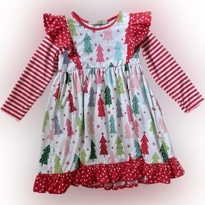Millie Loves Lily Size 6 Red and White Long Sleeve Winter Christmas Tree Dress